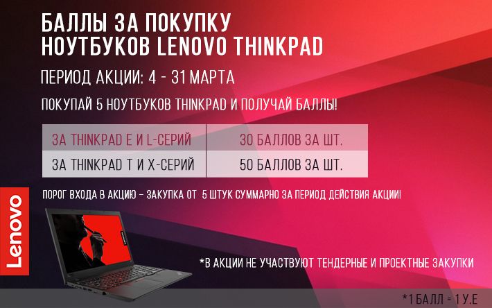 Баллы за покупку ноутбуков Lenovo ThinkPad 